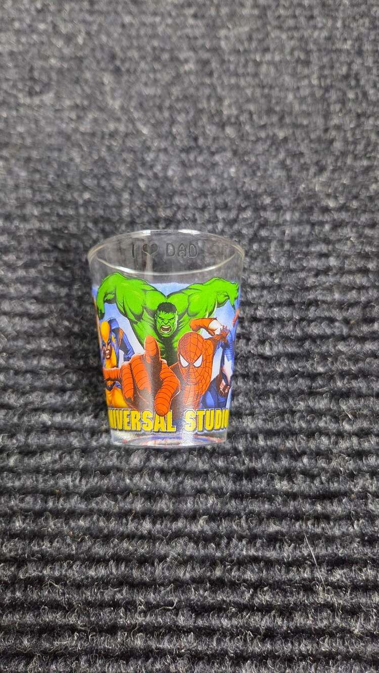 Universal Studios Marvel Superheroes I Love Dad Shot Glass